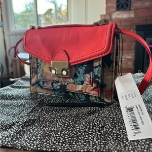 Loeffler Randall x Tucker Mini Rider Dark Floral Neon Red Crossbody Bag